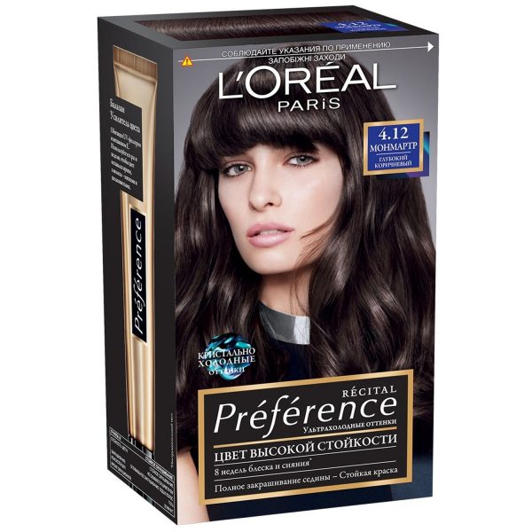Стойкая краска для волос L'Oreal Paris «Preference», оттенок 4.12, Монмартр