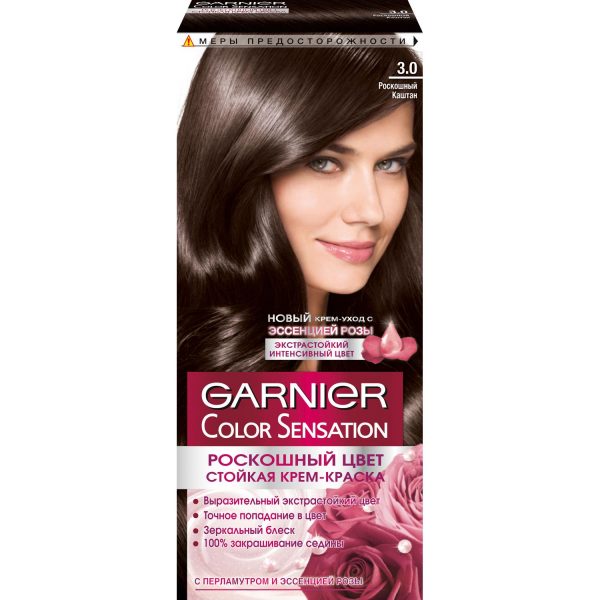Стойкая крем-краска для волос Garnier «Color Sensation, Роскошь цвета», оттенок 3.0, Роскошный каштан
