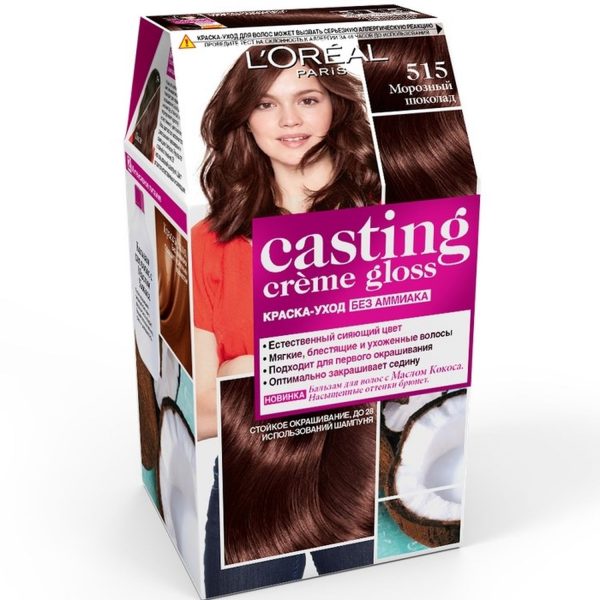 Стойкая краска-уход для волос L'Oreal Paris «Casting Creme Gloss» без аммиака, оттенок 515, Морозный шоколад