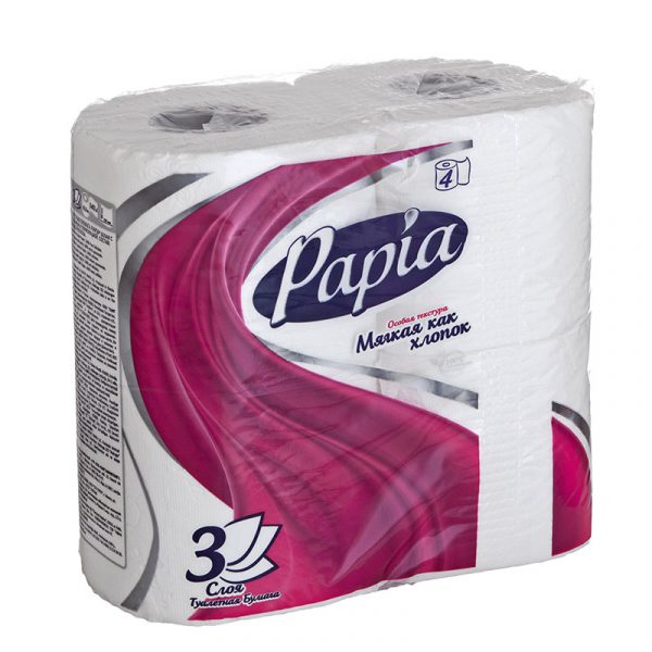 Туалетная бумага Papia трехслойная без запаха, 4 шт