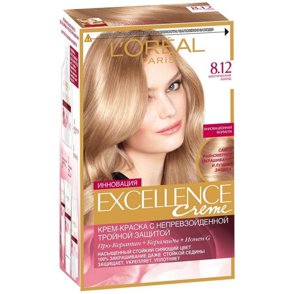 Стойкая крем-краска для волос L'Oreal Paris «Excellence», оттенок 8.12, Мистический блонд