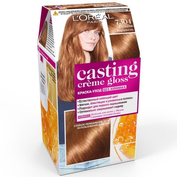 Стойкая краска-уход для волос L'Oreal Paris «Casting Creme Gloss» без аммиака, оттенок 7304, Пряная карамель