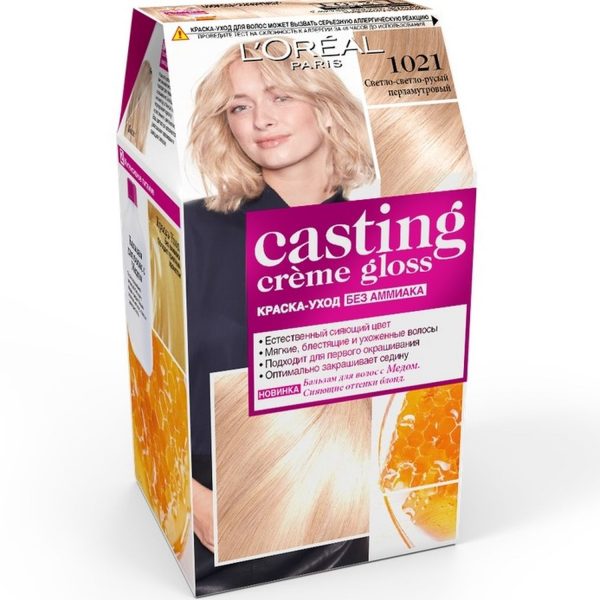 Стойкая краска-уход для волос L'Oreal Paris «Casting Creme Gloss» без аммиака, оттенок 1021, Светло-светло-русый перламутровый