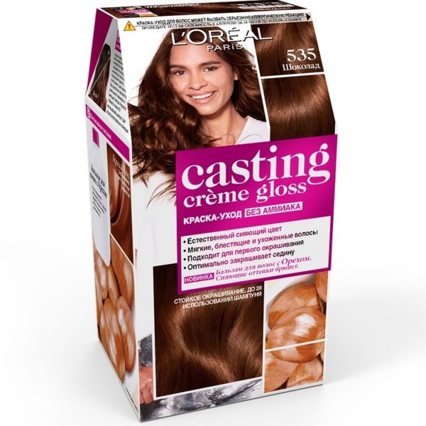 Стойкая краска-уход для волос L'Oreal Paris «Casting Creme Gloss» без аммиака, оттенок 535, Шоколад