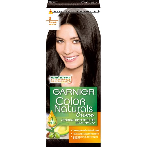 Стойкая питательная крем-краска для волос Garnier «Color Naturals», оттенок 3, Темный каштан
